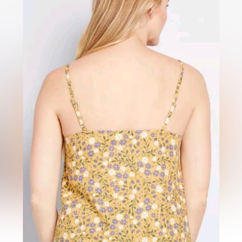 NWT ModCloth Spruced Up Summer Sleeveless Top Yellow Floral Linen Blend Medium - Picture 2 of 11